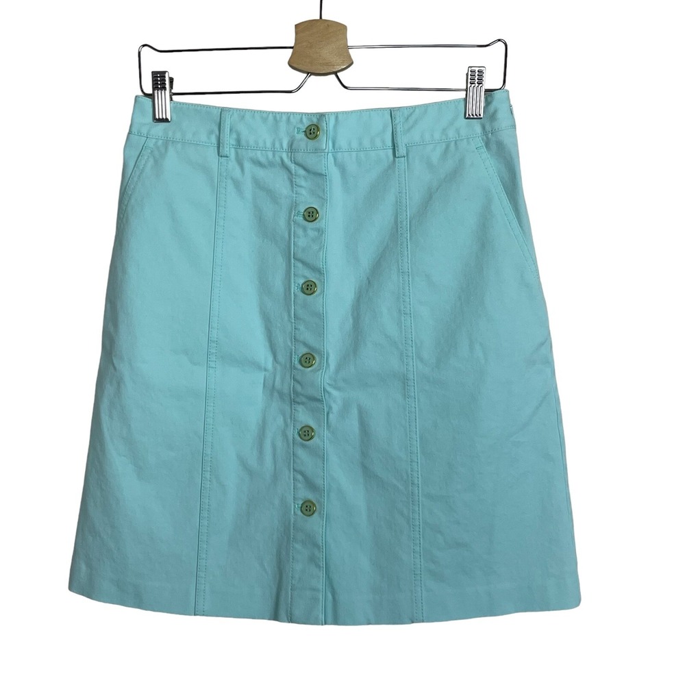 J.McLaughlin Mint Green Button Front Skirt Size‎ 4 A-Line Side Zip Coastal